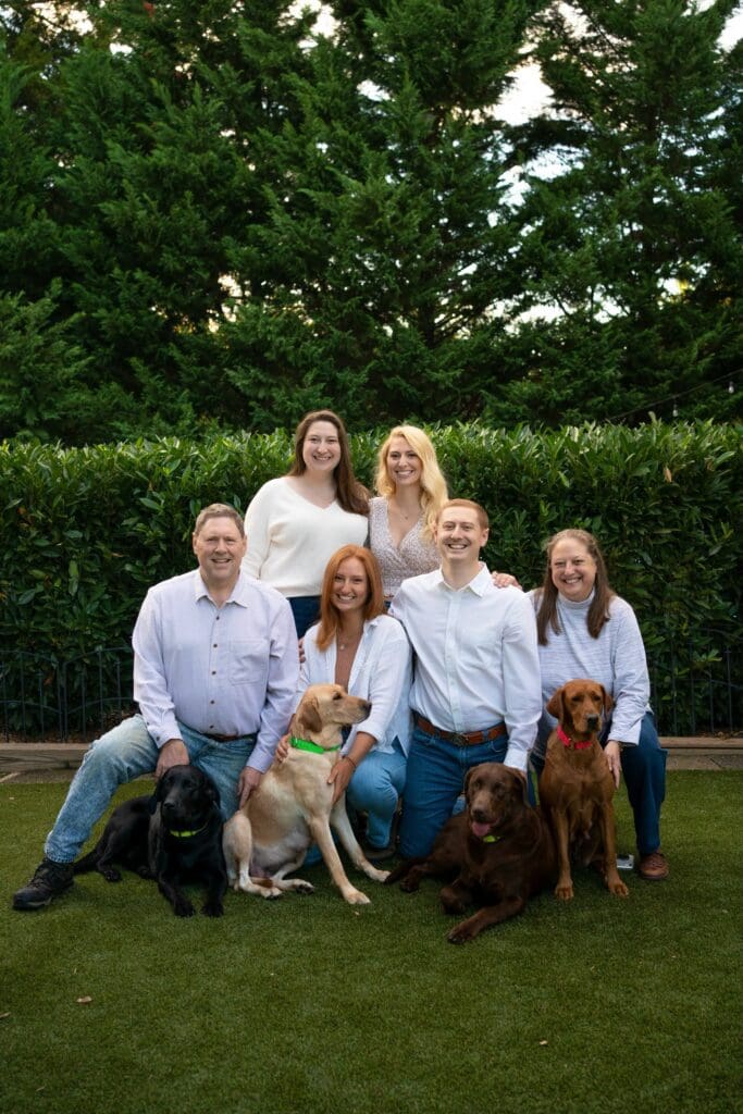 Family portrait with four dogs.